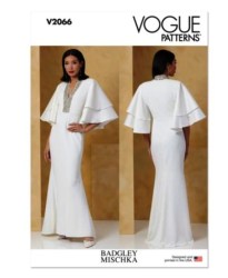 2066 Vogue Badgley Mischka Empire Mermaid Floor Dress, Winged Sleeves, Train Pattern 16-24 New